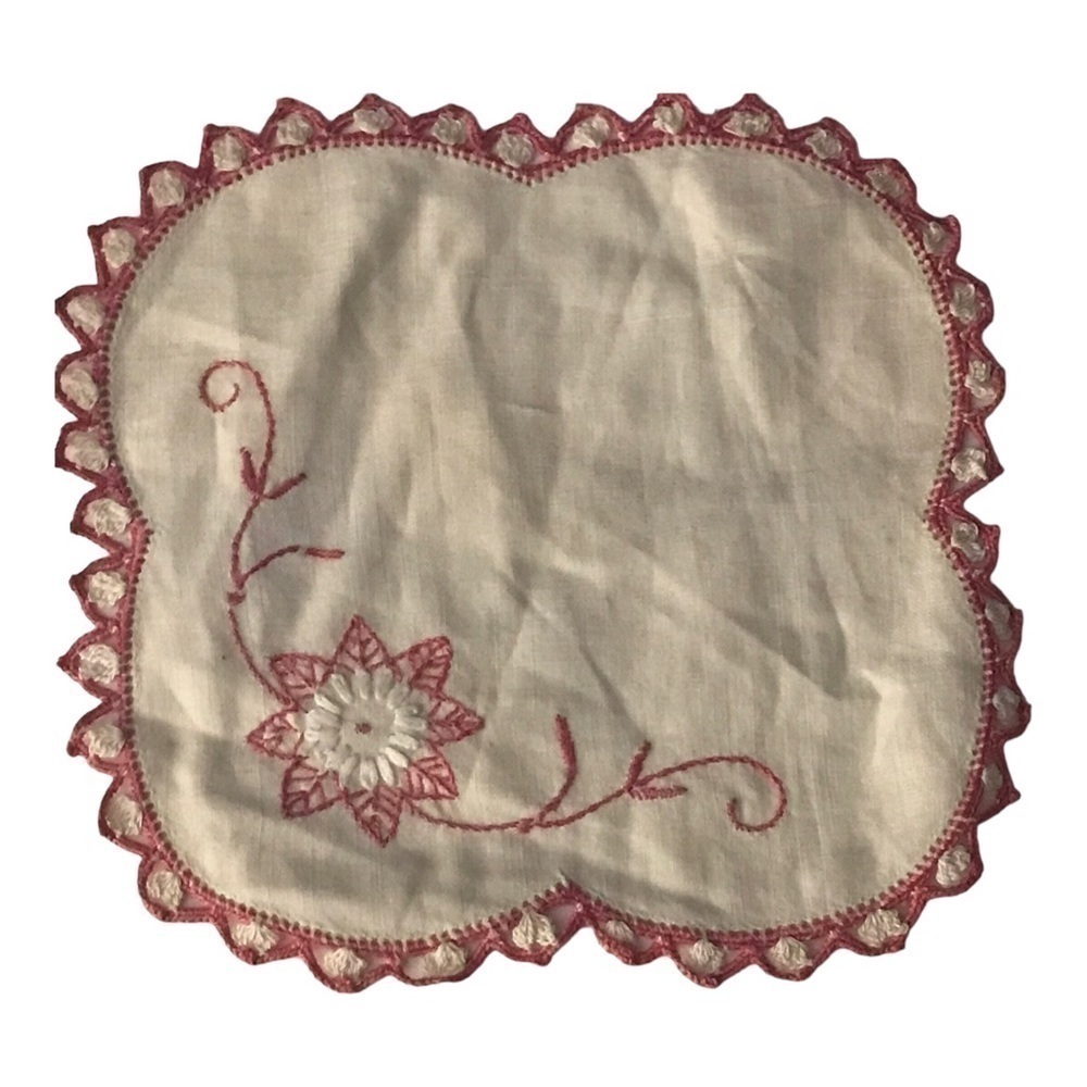 Small Handmade Embroidered and crocheted Handkerchief.